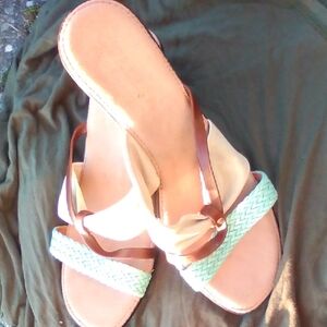 Italian Shoemakers Brown and Mint Wedges